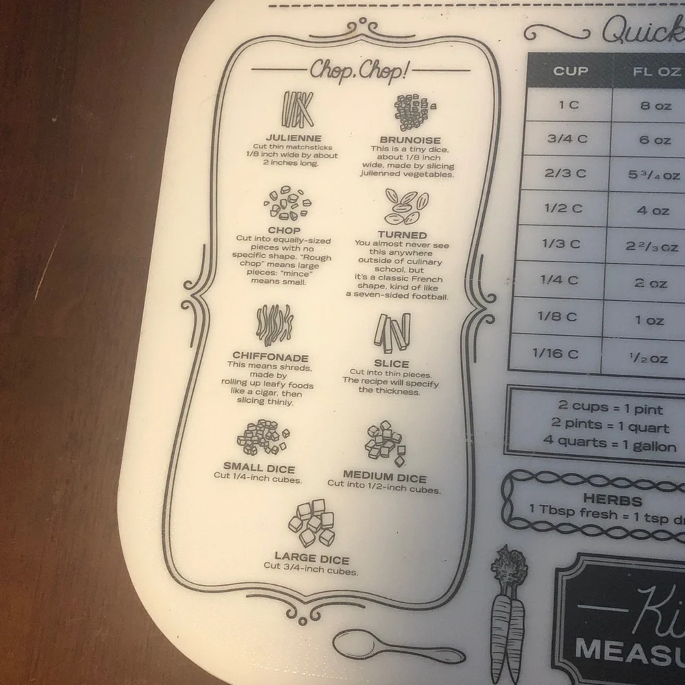 🥤 Food Network Cutting Board with Kitchen Measurements